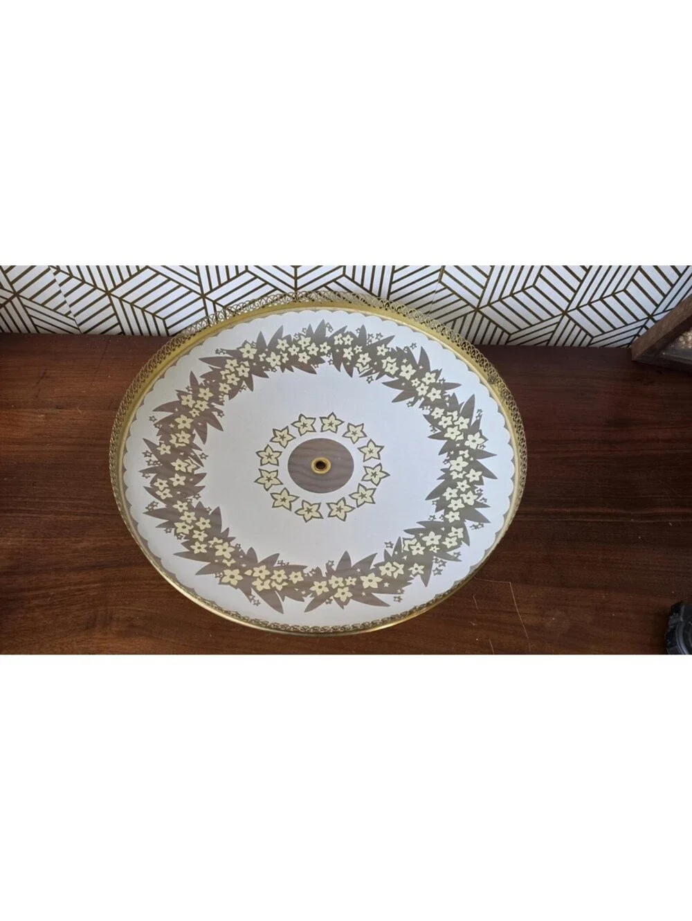 Vintage Gold Filigree Frosted Yellow & White Daisy Domed Ceiling Light Cover